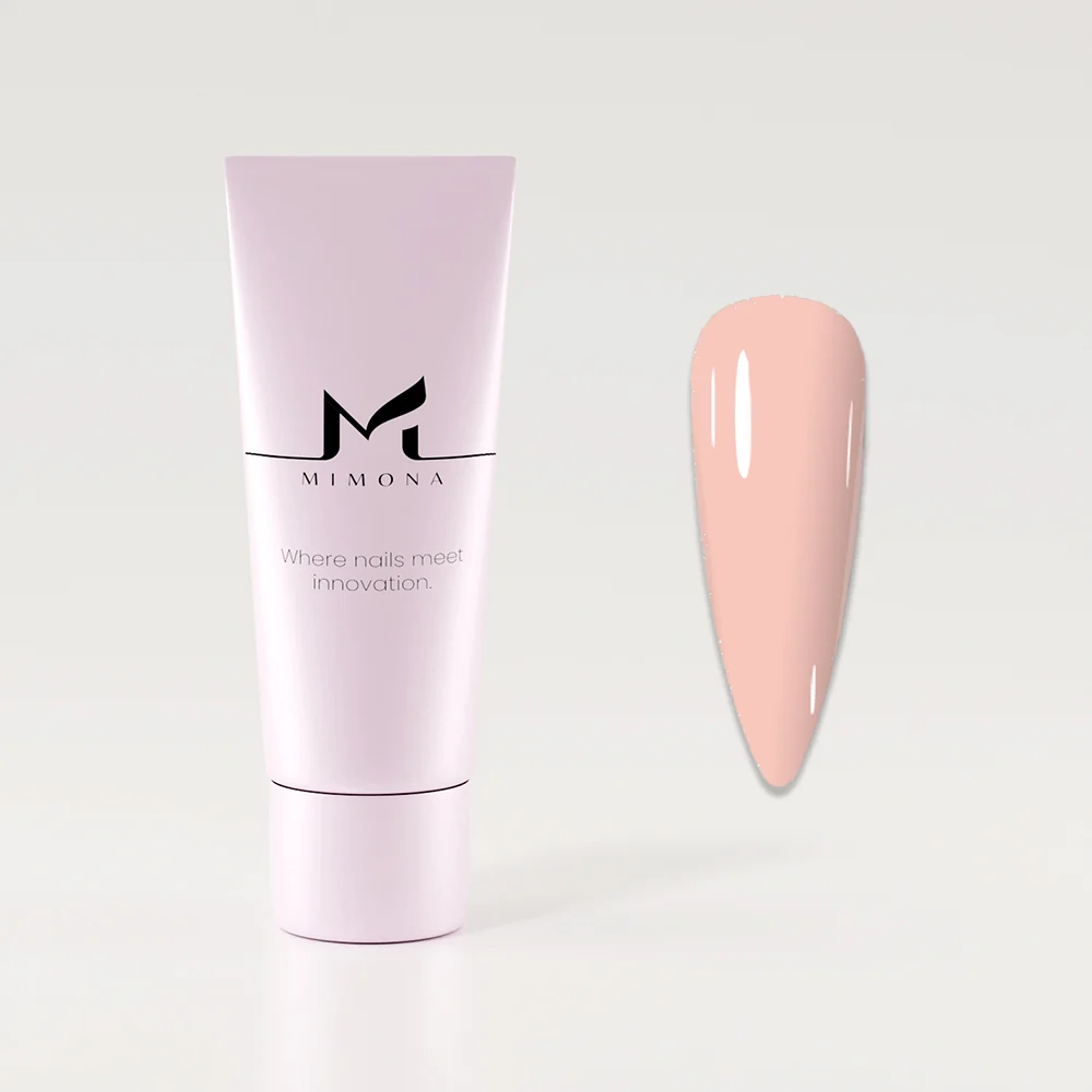 Mimona Acrygel Honey Latte 60g with warm nude nail colour sample