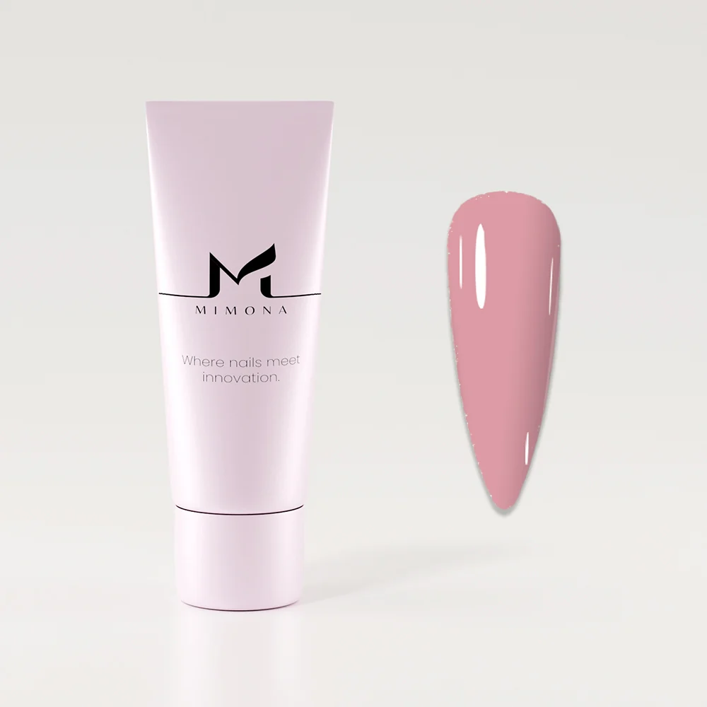 Mimona Acrygel Pink Veil 60g with soft pink nail colour sample