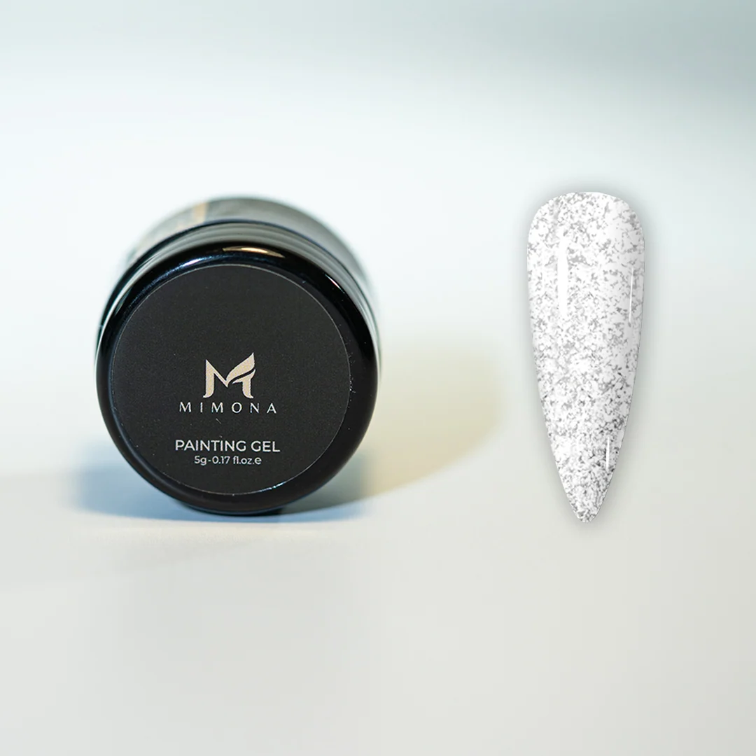 Sparkly Silver Painting Gel by Mimona with silver glitter nail sample